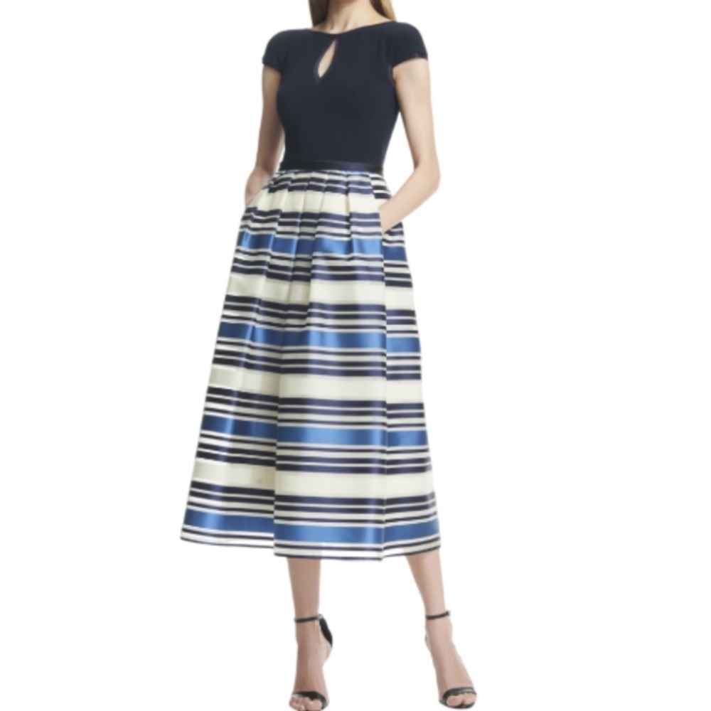 THEIA Couture Stripe Jacquard T-Dress TH882641 -Size 2
